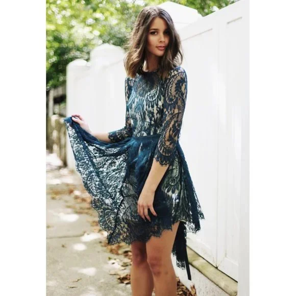 Lover | Dresses | Lover The Label Serpent Lace Dress Teal Fit And Flare  Skater Aline Sheer Mini | Poshmark